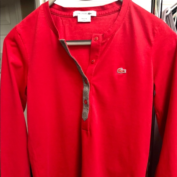 Red Lacoste Women’s long sleeves polo - Picture 1 of 5